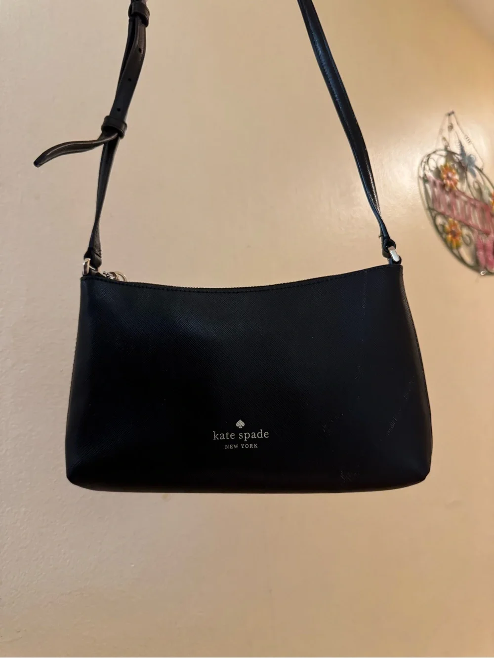 kate spade Black Leather Shoulder Bag with Gold Logo